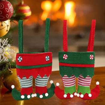 Elf De Crăciun Picioare Pungă De Bomboane Moș Crăciun Punga De Cadou Drăguț Mini Petrecere De Vacanță Materiale De Ambalare Rosu Verde Șosete Decoratiuni De Craciun 