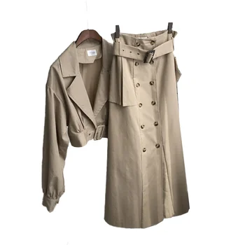2020 Primăvara și Toamna Noua Doamnă Scurt Sacou + Talie Mare, cu două rânduri de Lungi Fusta Două Bucata Set pentru Femei Elegant Costum Fusta 