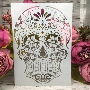 A4 29cm Scheletul Craniului DIY Stratificare Sabloane Pictura pe Perete Album de Colorat Relief Album Decorative de Hârtie Șablon Carte 