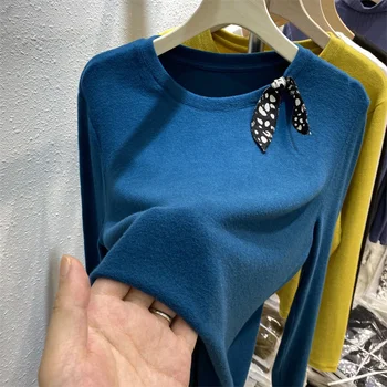 Noua Moda Tricotate Button Up Shirt Femei Vrac Gât Rotund Leopard O-gat Maneci Lungi, Pulover Femei Arc Elegantes Negru de sex Feminin 