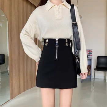 Fuste Femei Vara Slim Lady Mini Culoare Pură Elegant Imperiu O-linie coreean de Jos cu Fermoar Design Chic Strada Stil Elegant de zi cu Zi 