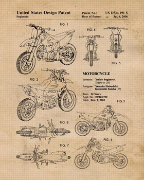 Vintage Honda & Yamaha, Motocross Biciclete Murdărie Brevet Printuri, Fotografii Neînrămate, Arta de Perete Decor, Cadouri pentru Casa , Peștera 