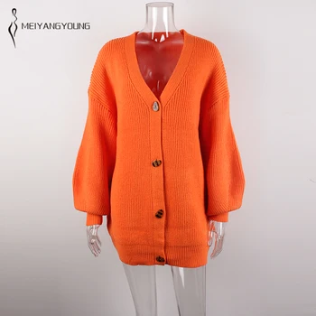 MEIYANGYOUNG V-Neck Butoane Cardigane Supradimensionate pulover Toamna Iarna Tricotate de sex Feminin de portocale Cardigan Tricot Vrac Femei Jacheta 