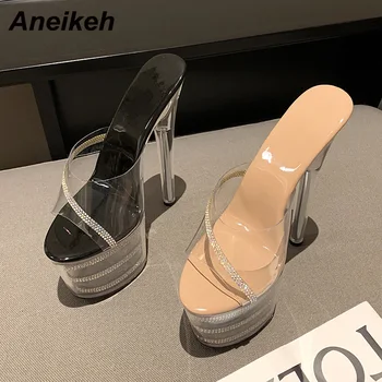 Aneikeh Moda de Vara Papuci de casă Sexy Platforma PVC Bling Tocuri Subtiri Roma Petrecere Superficial Moderne de Pantofi Pentru Femei de Cristal cu Buline 
