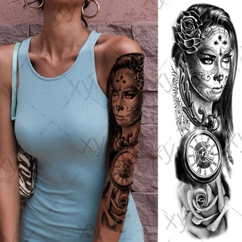 Mari Bratul Tatuaj Zeus Craniu Roman Ceas De Flori De Trandafir Totem Complet Rezistent La Apa Temporar Autocolant Tatuaj Body Art Fals Bărbați Femei 