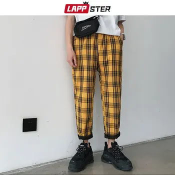 LAPPSTER Japoneză Streetwear Galben de Trening 2021 Mens Casual Drept Carouri Pantaloni sex Masculin coreean Harajuku Jogging Pantaloni 5XL 