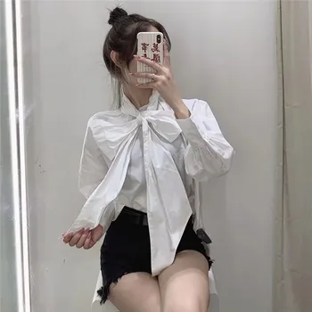 PSEEWE Za Arc Alb Bluza Femei Elegante cu Maneca Lunga Top de sex Feminin Toamna anului 2021 Moda coreeană Poplin cu Guler Casual Tricou Baggy 