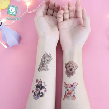 Rocooart Pisică Câine Tatuaj Temporar Autocolant Acuarelă Animale Tatuaje pentru Femei Body Art Copil Fete Mână Fals Tatuaj Drăguț Tatuaj 