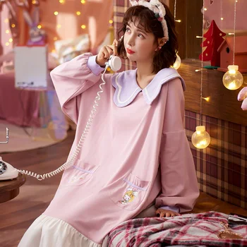Cămăși de noapte pentru Femei Plus Dimensiune 3XL Stil coreean Gât Rotund Maneca Lunga de Desene animate Drăguț Dulce de Dormit Purta în Vrac Confortabil Moda Noua Dulce 