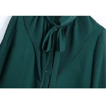 TRAF Za Femei Tricou Verde Butonul Până Camasi Femei cu Maneca Lunga Plisata Bluze Femei Toamna anului 2021 Epocă Arc Ruched Top de sex Feminin 