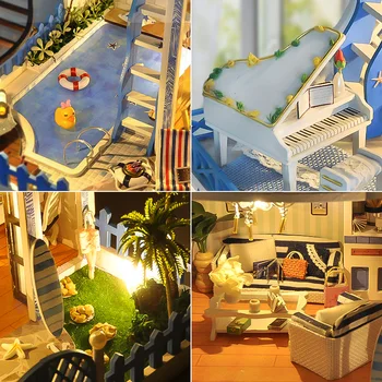 DIY casă de păpuși din lemn in miniatura manual mobilier casa papusa model de kit cutie de jucării realizate manual de copii fata de cadou de crăciun decorare 