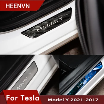 Heenvn ModelY Pragului de Ușă Decor Folie de Acoperire Pentru Tesla Model Y 2021 Accesorii Pedala de Protecție Benzi Modelul y Fibra de Carbon 
