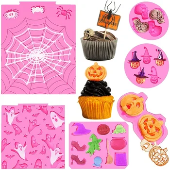 Halloween Mucegai Silicon Skull Dovleac Spider Fantomă Șarpe Vrăjitoare Tort De Ciocolată Manual Diy Proiect De Decorare Cupcake Mucegai Silicon 