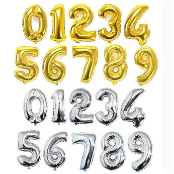 32inch Aur, Argint Număr Baloane Folie Cifra de aer Baloane Happy Birthday Decor Nunta balon Scrisoare Eveniment Consumabile Partid 