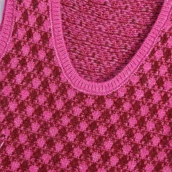 TRAF Zar Roz Tricotate Rochie de Femeie Carouri Rochie Pulover fără Mâneci Mini Casual, Rochii Scurte Pentru Femei Toamna Iarna Rezervor Rochii 