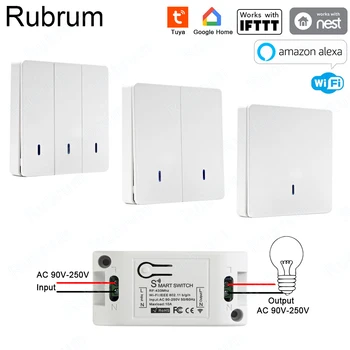 Rubrum Tuya Smart Home APP WiFi intrerupator RF 433 de Control de la Distanță Panou de Perete Releu Receptor 110V 220V Lucra cu Alexa Google 