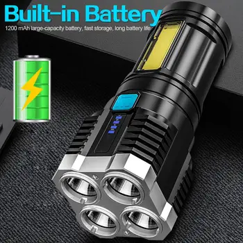 Cele mai Strălucitoare Lanterna LED 4 LED+ Lumina Partea 4 Moduri Impermeabil USB Reîncărcabilă Lanterna Built-in Baterie Longe Gama Lanterna 