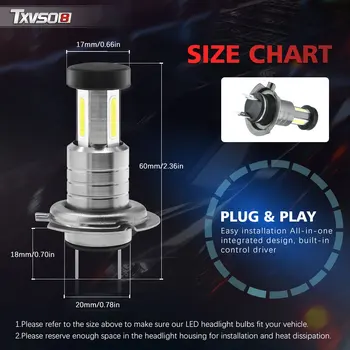 TXVSO8 2 buc H7 LED-uri Faruri H7 LED Lumini Auto COB Lampă Bec Lumini 110W 26000LM LED Far 26000LM 6000K Alb Lumina de Ceață 
