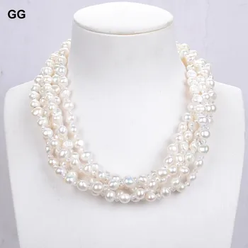 GG Bijuterii 5 Fire Naturale Albe de Cultură Baroc Pearl Cristal de Cuarț Colier Pentru Femei Lady Moda Bijuterii Cadou 