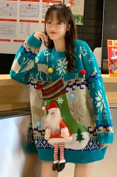 Iarna 2021 lui Moș crăciun Șosete atârne Versiunea coreeană Student Industria Grea Pulover Maneca Lunga 