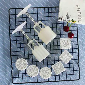 3D Mooncake Mucegai Pătrat Rotund Piston Model Floare Tort Bucătărie DIY Apăsând Set Decor Forma Mână Fondante Mucegai R8G6