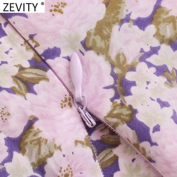 Zevity Femei High Street Pliuri Puff Sleeve Floral Print Shirt Doamnelor Bluza Guler Chic Roupas Femininas Blusas Topuri LS9768