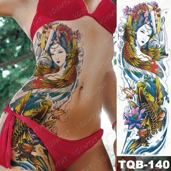 Mari Bratul Tatuaj Gheișă Japoneză Impermeabil Tatuaj Temporar Autocolant Samurai Talie Picior De Arta Corp Complet False, Tatuaj Femei Bărbați