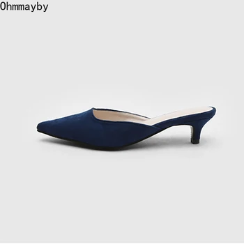 2022 Nouă Primăvară Femei Catâr Femeii A Subliniat Toe Papuci De Moda Diapozitive Doamnelor În Aer Liber Scăzut Pantofi Cu Toc Sandale Feminine 
