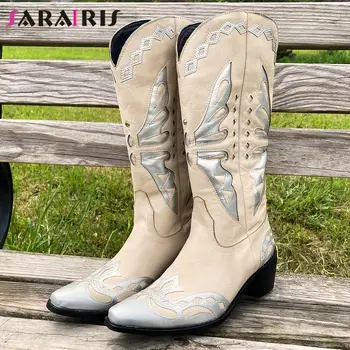 SaraIris INS Vânzare Fierbinte Doamnelor Cizme de Vest Aluneca Pe Platforma Indesata Toc Fermiera Cizme de Cowboy Qiality de Epocă de Lux Pantofi de Iarna 