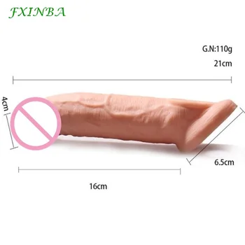 FXINBA 21cm Realist Penis Sleeve Extender Penis Sleeve Intarziere Ejaculare Reutilizabile Prezervativ Penis Extindere Adult Jucărie Sexuală Pentru Bărbați 