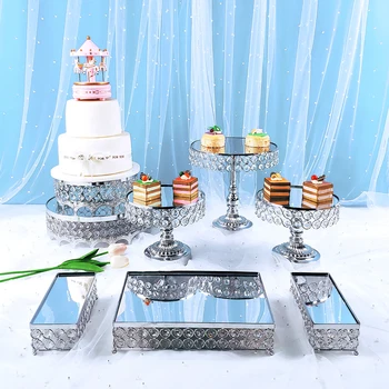 7-10buc Cristal Suport Tort de Metal Set oglinda Prajitura sta decoratiuni Desert Piedestal Petrecerea de nunta a Afișa tava de tort 