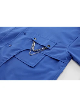 2021 Toamna pentru Femei de Moda Camasi Vintage Maneca Lunga de culoare Albastru Închis Supradimensionate Streetwear Liber Y2K Punk sex Feminin Bluze Topuri Chic 