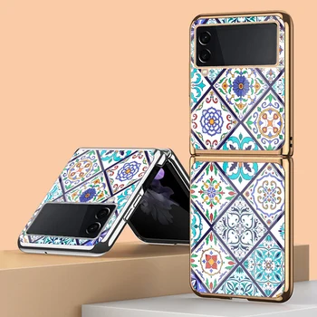 Z Flip 3 Funda Caz pentru Samsung Galaxy Z Flip 3 Z 3 Ori Sculptură Placare Sticla Coque Acoperi Caz de Protecție Telefon 