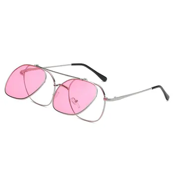 Vintage Flip Up Punk Rotund ochelari de Soare pentru Femei de Lux Amuzant Driver Ochelari de Soare Nuante pentru Femei UV400 2021 Retro Ochelari de SG048 