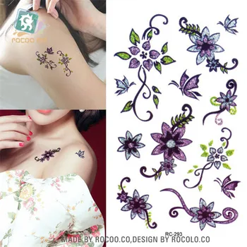 Body Art impermeabil tatuaje temporare pentru bărbați și femei 3d sexy purple flower design brațul mic autocolant tatuaj cu ridicata RC2293 