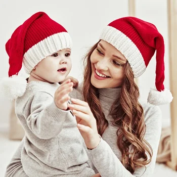 12pcs Roșu Cald Iarna Mos Craciun Capac Părinte-Copil Lână Petrecere Minge Cadou de Crăciun Consumabile Pălărie Tricotate pentru Copii pentru Adulti Paști 