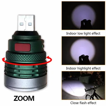 Ultra Luminos USB Portabil cu Lanterna mini cu zoom 3 moduri USB Flash lanterna lanterna de Putere prin interfata USB power bank