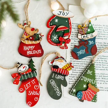 Noi Anul 2022 Xmas Lemn Pandantiv de Crăciun din Lemn Pictat Copac Xmas Drop Ornamente Decoratiuni pentru Casa Cadouri pentru Copii Navidad 2021 