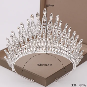 Trendy Culoare Argintie Diademe Stras de Cristal Regina Mare Coroana de Nunta Mireasa Tiara Coroana Femei concurs de Mireasă Păr Bijuterii 