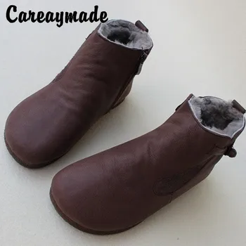 Careaymade-Iarnă lână pură retro cald mare sus pantofi pentru femei,din piele si blana-o bucată de carne de vită coaste unic și gros cizme de pluș 