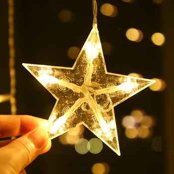 LED Star Cortina Șir de Crăciun DIY Lumini de 12 Stele 138 Led-uri Fereastră pentru Nunta Petrecere de Vacanță Fundaluri Grădină în aer liber D30 