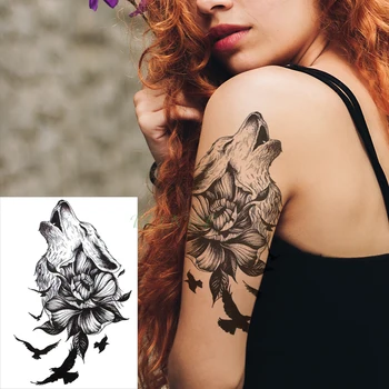Impermeabil Tatuaj Temporar Autocolant răcnește cap de lup pasăre animal de flori tatuaj negru flash tatuaj fals de mare de tatuaje pentru barbati femei 