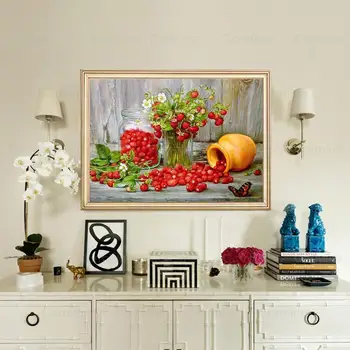 Fructe Roșii Acasă Cadou DIY Decorative Ambarcațiunile de Diamant Picturi Flori Model de Mozaic Pentru Bucătărie Cameră Decor Diamant Broderie 