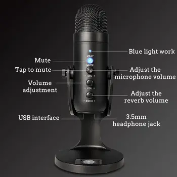 RGB Microfon Condensator cu Stand de Microfon, Streaming Podcasting Voce de Înregistrare de Voce Microfon USB Gaming cu Microfon Pentru Laptop 