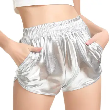Femeile Luciu Metalic pantaloni Scurți de Agrement Elastic Talie Pantaloni Fierbinte Strălucitoare Haine Disco Pantaloni scurți sexy clubwear