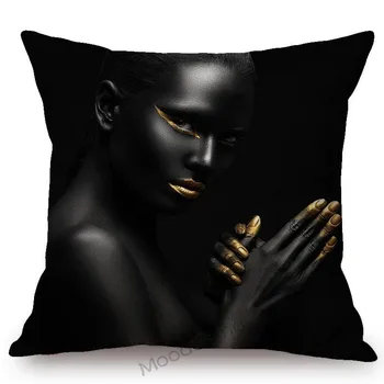 Aurul Negru African Doamna Fată Stil De Moda Moderne Living De Lux În Căutarea De Decorare Arta Canapea Pernă Lenjerie De Pernă Acoperă 