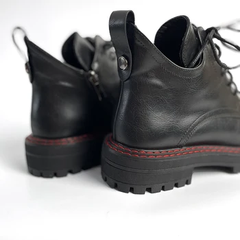 EGTPINAOP Femei Glezna Cizme Toamna Platforma Negru Talpa din Cauciuc Dantelă Sus Cizme Martin în Formă de U, Pantofi Gura Casual în aer liber 