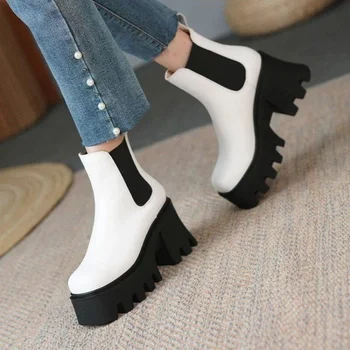 2021 Design De Brand Pentru Femei Cizme Pentru Femei De Moda Deget De La Picior Pătrat Indesata Confortabil Pantofi Cu Tocuri De Femeie Slip-On Casual, Cizme Cu Platforma 