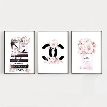 Parfum de flori de Moda Cartea Panza Pictura Machiaj Poster și Tipărite de Perete de Artă Modernă Fată Femeie Dormitor Cameră Decor 