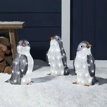 Solar puiul de Pinguin Pinguin Craciun, Acril 50 de Lumină LED-uri Solare Simulare Pinguin Decor Interior si Exterior Figurina 